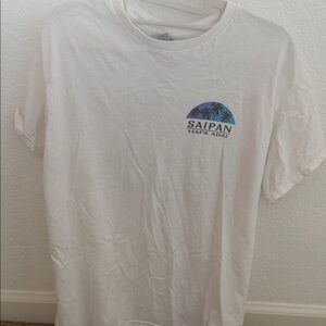 Gildan White Saipan Tee with Blue Logo
